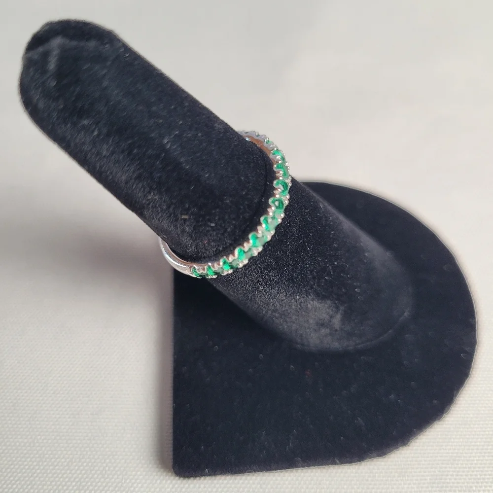 Sterling Silver Green Rhinestone Eternity Band Stackable Ring Size 6